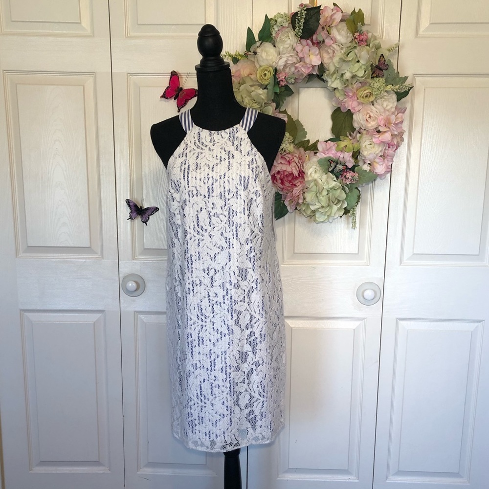 Maggy L Lace and Seersucker Stripe Dress